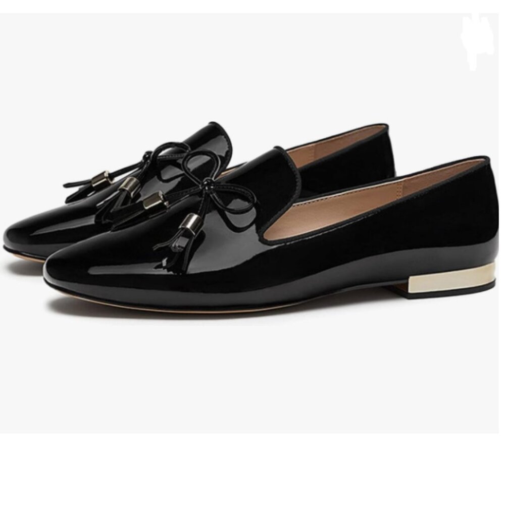 FOWT Black Cute Bow Knot Almond Toe Loafers Rose Golden Low Chunky Heel Pumps